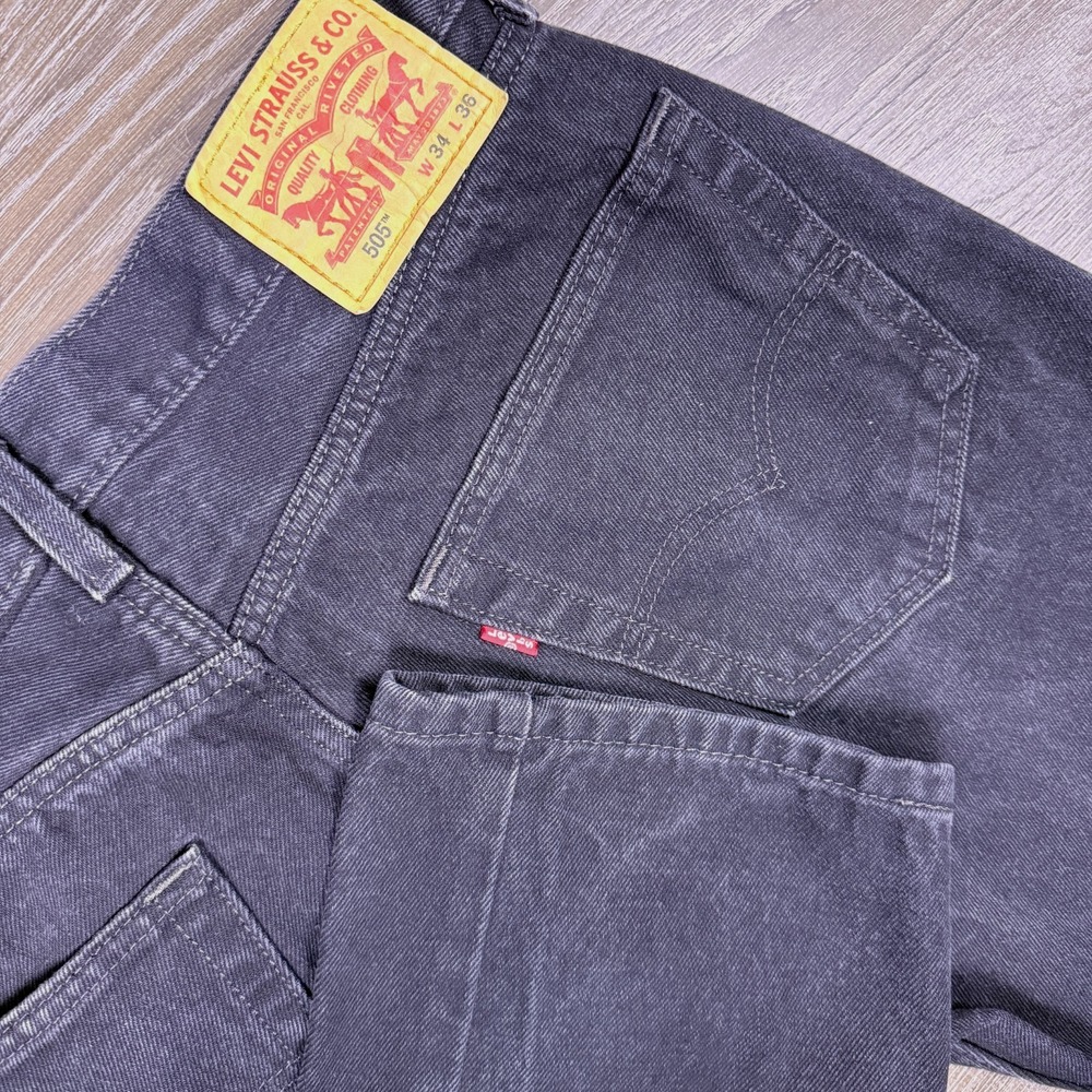Levis 505 Jeans Mens 34x36 Black Straight Leg Regular Fit 2000s Y2K Grunge Work